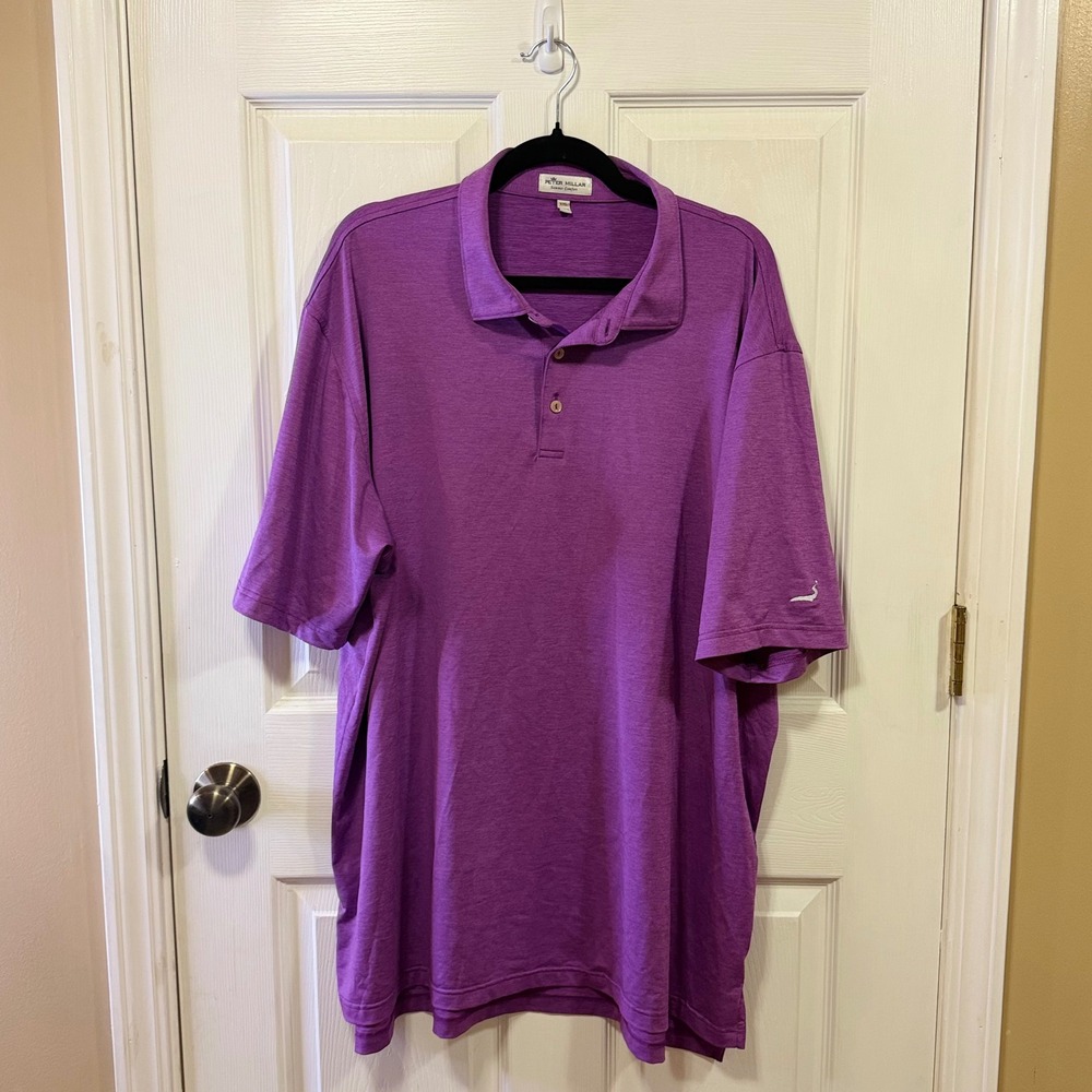 Peter Millar Summer Comfort Purple Heathered Golf Polo Shirt Mens XXL